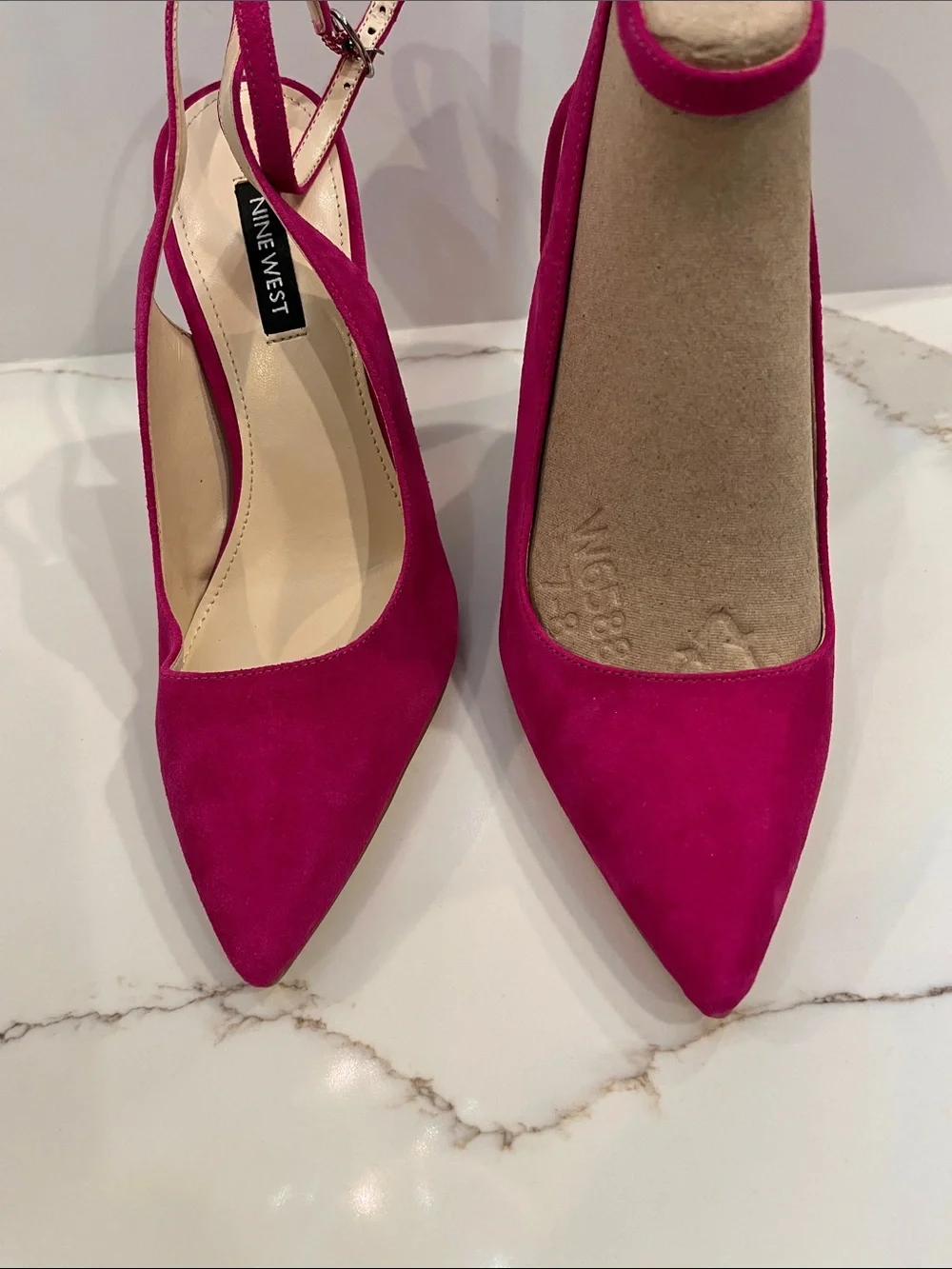 Nine West Dark Pink Suede Ankle Strap Pointed-Toe Slingback Heels New 7 M - Picture 6 of 14